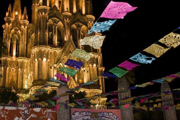 Mexico Festival banners in front of a church